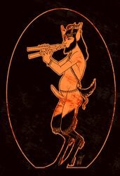 1boy boner erection flute greek_mythology greek_pottery humanoid male male_only monochrome penis playing_music red-figure_pottery satyr solo