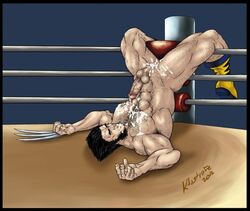 1boy 2012 abs claws cum cum_in_ass cum_in_mouth cum_on_body erection ktastrofe male male_only marvel marvel_comics muscular mutant penis sideburns six_pack solo upside-down wolverine_(x-men) wrestling_ring x-men yaoi