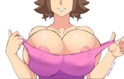 1girls big_breasts breasts deemlyart deemlystell_(artist) nipples nipples_visible_through_clothing no_bra pov short_hair solo