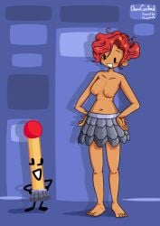 armor battle_for_bfdi battle_for_dream_island battle_for_dream_island_again bfb bfdi bfdia big_breasts boobies boobs breasts humanized match_(bfdi) naked object_shows official_art only_female own_custard_(artist) red_hair reference_image skirt skirt_only solo solo_female tan_body the_power_of_two tits tpot