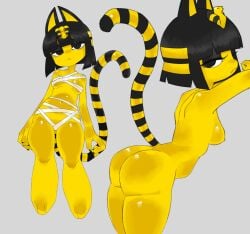 animal_crossing ankha ankha_(animal_crossing) anthro black_hair bondage bound felid feline female goth_ankha hair hi_res mammal nintendo nude q_qringo