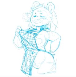 animal_crossing anthro apron blush breasts closed_eyes clothing eulipotyphlan female fur hedgehog mabel_able mammal navel nintendo nipples open_mouth pussy simple_background sketch solo supertrashparty tongue video_games white_background