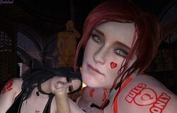 4k bleached bleached_clothing body_writing cuckold dark-skinned_male eyeliner flashlight freckles kaer_morhen light-skinned_female light-skinned_male penis_kiss qoh queen_of_hearts sports_bra tattoo tattoos the_witcher_(series) the_witcher_3:_wild_hunt triss_merigold yennefer zindabad