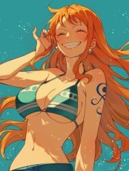 1girls breasts closed_eyes female female_only kurage20001 nami one_piece orange_hair post-timeskip solo