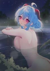 1girls ass breasts female female_focus female_only ganyu_(genshin_impact) genshin_impact large_breasts light-skinned_female light_skin looking_at_viewer looking_back nemuaki nude nude_female solo thighs water