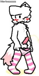 animal_genitalia animal_penis bodily_fluids boy_kisser_(meme) clothed clothing felid feline fur genital_fluids genitals legwear litterboz male mammal meme panties partially_clothed peeing penis solo thigh_highs underwear urine wetting white_body white_fur
