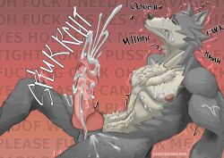 anthro beastars big_penis buff canid canine canis chest_tuft cum cum_drip cum_on_body cum_on_face cumshot ejaculation erection fur furry furry_male furry_only heart huge_cock juicee_wuicee_(artist) knot legoshi_(beastars) male male_only moan moaning moaning_in_pleasure nude orgasm penis splurt wolf
