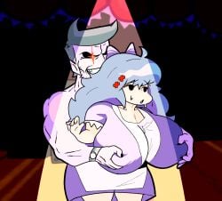 1boy 1boy1girl 1girls artist_request big_breasts black_eyes blue_hair breasts cumming daddy_dearest female fnf fnf_mod fnf_mods friday_night_funkin friday_night_funkin_mod light-skinned_female light_skin lighting male male/female moana_melville naked oc oc_culero original_character purple_skin red_eyes tagme