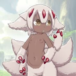 1girls anthro anthro_female anthro_only anthro_solo artist_name blurry blurry_background blush breasts completely_naked completely_naked_anthro completely_naked_female completely_nude completely_nude_anthro completely_nude_female cub dark-skinned_female dark_skin extra_arms faputa female female_cub female_focus female_only fur furry furry_female furry_only highres kionant looking_to_the_side made_in_abyss monster_girl multiple_tails naked naked_anthro naked_female navel nipples nude nude_anthro nude_female outdoors short_hair small_breasts solo solo_anthro solo_female tail url white_hair yellow_eyes young young_anthro young_female