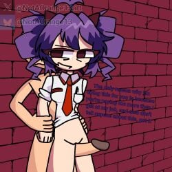 1:1 1boy 1boy1girl 1female 1girls clothed_sex clothing female gripping_arms half_naked kasane_teto mad male minimum_rage_(monochromenace) notaorange13_(artist) penis ponytail purple_hair pussy red_eyes rubbing rubbing_pussy shading text thigh_sex vocaloid wall watermark