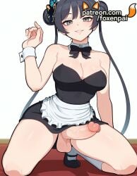 1futa 2025 ai_generated apron artist_name black_skirt blue_archive breasts breasts breasts bust chest cleavage cock dick erection eyebrows_visible_through_hair foxenpai futanari hi_res high_quality high_resolution highres kisaki_(blue_archive) maid maid_apron maid_headdress patreon patreon_username penis smile solo stable_diffusion testicles uncensored veins waist_apron watermark white_apron wrist_cuffs