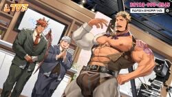 3boys abs another_eidos_of_dragon_vein_r bandage bandaged_hand bare_breasts beard beefy biceps big_areola big_breasts big_bulge black_eyes black_hair blonde_hair blurry_background breast_bigger_than_head breasts bulge bulge_through_clothing camera capsule channel clapping daddy dilf dragon_humanoid english_text frown gaia_(another_eidos) gay grey_eyes grey_hair heterochromia hi_res huge_breasts humanoid hunk livestream magritte_(another_eidos) male male_breasts male_only manly mature_male multicolored_hair muscles muscular muscular_arms muscular_male navel neckerchief necktie nullqllun oppai orange_hair pecs phone_number pills red_eyes salesman search_bar shopping_channel short_hair sideburns six_pack size_difference standing straps studio stylized suit suit_and_tie sweat sweatdrop tattoo tattooed_arm text thick_arms three_tone_hair throwing tongue_out tough_guy triceps tv_show two_tone_hair white_hair wide_eyed winged_humanoid wings yaoi yellow_eyes
