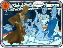 1girls aayla_secura bald cerean clone_trooper clone_wars commander_cody coruscant dark-skinned_male dark_skin english_text female garrbatch-man hologram interspecies jedi jedi_temple ki-adi-mundi mace_windu male multiple_boys revenge_of_the_sith sex star_wars text twi'lek yoda yoda's_species