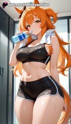 1girls 2025 ai_assisted ai_generated anime artist_name average_breasts bangs bare_shoulders black_shorts blush bottle breast breasts breasts breasts bust chest cleavage collarbone cowboy_shot drinking explicit eyebrows_visible_through_hair female hi_res high_quality high_resolution highres holding holding_bottle indoors locker locker_room long_hair looking_at_viewer mayano_top_gun_(umamusume) medium_boobs medium_breasts navel normal_boobs normal_breasts one_side_up orange_eyes orange_hair patreon patreon_username short_shorts shorts skypassion solo sports_bra stable_diffusion stomach sweat thighs towel umamusume umamusume_pretty_derby underwear water_bottle watermark