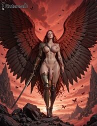 1futa abs ai_generated balls big_balls big_breasts breasts curvy cutanari dickgirl elden_ring fromsoftware futa_only futa_sans_pussy futanari intersex looking_at_viewer malenia_blade_of_miquella nipples nsfw nude penis perfect_body ready_to_fuck small_waist smile solo sword tan_skin testicles wings