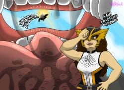 armpits br brown_eyes brown_hair dc dc_comics dcu female giantess giantess_vore hawkgirl helmet implied_vore isabela_merced kendra_saunders latina macro macro/micro macro_female micro micro_male mouth muscular muscular_female nikonoir peruvian peruvian_female reverse_mouth_shot saliva shrinking superheroine superman_(2025) swallowed_whole tongue vore