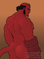 ass bara black_hair broken_horn dark_horse demon facial_hair headingsouth hellboy hellboy_(series) horns male male_only muscles muscular nude red_body red_skin solo solo_male tail