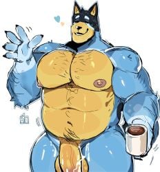 2025 absurd_res after_orgasm anthro areola australian_cattle_dog balls bandit_heeler barazoku belly beverage biceps big_balls big_muscles big_penis bluey_(series) bodily_fluids body_hair canid canine canis cattledog chest_hair claws closed_eyes coffee coffee_mug container cum cum_on_leg cum_on_own_leg cum_on_own_penis cum_on_penis cum_on_self cup deltoids domestic_dog erection eyebrows facial_hair fur genital_fluids genitals gesture grey_background happy_trail heart_symbol herding_dog hi_res holding_beverage holding_container holding_cup holding_mug holding_object homfnomf huge_balls huge_cock huge_muscles humanoid_genitalia humanoid_penis kemono male mammal mature_anthro mature_male motion_lines mug musclegut muscular muscular_anthro muscular_male navel nipples nude pastoral_dog pecs penis pubes signature simple_background smile solo standing steam stubble thick_arms thick_penis thick_thighs tuft vein waving