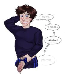 1boy athletic_wear awkward awkward_expression awkward_moment awkward_pose awkward_smile black_pants black_shirt blue_bow blue_eyes blue_ribbon blue_striped_legwear blue_stripes bow_on_penis brown_hair chubby chubby_human chubby_male digital_art digital_drawing_(artwork) digital_media digital_media_(artwork) dumb gay gift gift_bow gifting_penis gifting_self giving_present holding_own_penis holding_penis male mr_shrink nervous nervous_expression nervous_face nervous_grin nervous_male nervous_smile nervous_sweat penis present presenting presenting_penis ribbon_on_penis sims sims4 sims_4 solo solo_focus solo_male sweat sweatdrop sweating sweating_male sweatpants the_sims the_sims_4 white_background wide_smile