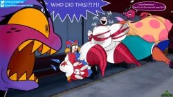 1boy 1futa 2girls angry angry_expression angry_face asking_a_question blush breasts clothes_ripping covering_nipple covering_nipples enraged eyelashes feitadenectar female furious futa_with_female futa_with_male futanari gangle_(feitadenectar) gangle_(the_amazing_digital_circus) giant_boobies giant_boobs giant_breasts giant_penis giant_thighs giant_tiddies giant_tits giant_titties holding_nipple holding_nipples intersex jax_(the_amazing_digital_circus) jester_outfit laughing maid_jax_(the_amazing_digital_circus) maid_outfit male mask penis pissed_off pomni_(the_amazing_digital_circus) purple_body ribbon_bondage ribbon_bra ribbon_choker ribbons speech_bubble text text_bubble the_amazing_digital_circus white_body white_text yelling yellow_eyes yellow_teeth zooble_(the_amazing_digital_circus)