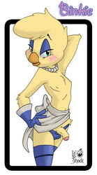 anthro apron binkie_muddlefoot bird canary darkwing_duck disney femboy genderbend genderswap girly gloves lil'_shock male panties pearl_necklace penis rule_63 stockings underwear