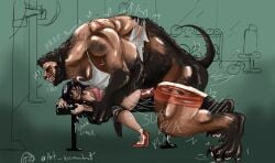 canine feet gym inpublic knot knotting male mid-transformation muscle_growth muscles muzzle nonbinary pawpads paws species_transformation tail tf transformation werewolf wolf