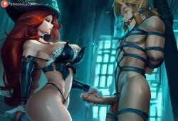 1boy 1girls ai_generated ball_gag breasts crossover dominant_female dungeon earrings elf elf_ears female femdom hand_on_penis handjob hat league_of_legends link link_(breath_of_the_wild) lucakp male miss_fortune naked partially_clothed patreon patreon_link patreon_logo patreon_reward patreon_url patreon_username penis red_hair rope rope_bondage rope_harness seductive tagme testicles the_legend_of_zelda the_legend_of_zelda:_breath_of_the_wild the_legend_of_zelda:_tears_of_the_kingdom tied_up
