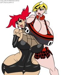 2girls ass blonde_hair breasts cameltoe cartoon_network cleavage color color_edit colored crossover curvy erect_nipples female foster's_home_for_imaginary_friends frankie_foster gigantic_breasts huge_areolae huge_ass mandy mandy_(billy_and_mandy) nipples orange_hair puffy_nipples pussy red_hair sadlarry3 short_hair the_grim_adventures_of_billy_and_mandy thick_lips voluptuous wide_hips yuri
