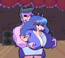 1boy 1boy1girl 1girls artist_request big_breasts black_eyes blue_hair breasts cumming daddy_dearest female fnf fnf_mod fnf_mods friday_night_funkin friday_night_funkin_mod light-skinned_female light_skin male male/female moana_melville naked oc original_character purple_skin red_eyes tagme