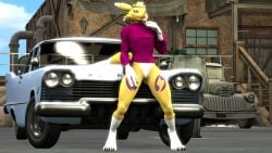 16:9 3d_(artwork) anthro athletic athletic_female bandai_namco blue_eyes bottomless breasts canid car claws clothed clothing digimon digimon_(species) digital_media_(artwork) digitigrade dipstick_tail female hi_res licking mammal markings renamon small_breasts solo source_filmmaker_(artwork) spread_legs spreading suggestive tail tail_markings tongue ultimate-frisbee vehicle widescreen