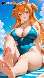 1girls 2025 ai_assisted ai_generated anime artist_name bangs barefoot beach big_breasts big_breasts big_breasts big_chest bird blue_sky blush breast breasts breasts breasts bust busty chest cloud cloudy_sky covered_navel day explicit eyebrows_visible_through_hair feet feet_fetish female foot_fetish foot_focus foreshortening hi_res high_quality high_resolution highres horizon large_breasts long_hair looking_at_viewer mayano_top_gun_(umamusume) mole_on_breast ocean one-piece_swimsuit open_mouth orange_hair outdoors patreon patreon_username poolside seagull sitting sky skypassion smile soaking_feet soles solo stable_diffusion swimsuit toenails toes two_side_up umamusume umamusume_pretty_derby water watermark wet