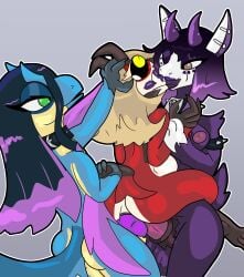 absurd_res agudner alternative_fashion anal anal_sex animal_genitalia animal_penis anthro avian black_sclera bodily_fluids bovid breasts caprine collar dominant dominant_intersex dominant_male equine_genitalia equine_penis erection forced frottage furry genitals goth group group_sex gynomorph gynomorph/male gynomorph_penetrating gynomorph_penetrating_male hair hair_grab hi_res horn intersex intersex/male intersex_penetrating intersex_penetrating_male kiss_mark makeup male male_penetrated mammal nevrean penetration penile penis penises_touching piercing sex shizameakanzatsu spiked_collar spikes submissive submissive_male tail_grapple tears touching_hair vilous