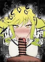 1boy 1girls :>= big_penis blush censored detailed_background drooling eyelashes fellatio female heart human indoor inside kurotama long_hair looking_at_viewer male male_pov oral oral_sex penis rock_wa_lady_no_tashinami_deshite room saliva school_uniform shiny shiny_skin sketch sound_effects squatting student suzunomiya_lilisa sweat text tied_hair tongue tongue_out twintails vein veins veiny veiny_penis yellow_eyes yellow_hair
