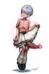 blue_hair femboy huge_cock imnotsureifthatsafemboy male musk payaazz penis pillow_shading skirt skirt_lift socks tagme_(character) topless