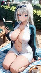 1girls 2025 ai_assisted ai_generated anime areola areola_slip areolae artist_name big_breasts big_breasts big_breasts big_chest blue_eyes blush book book_stack bookmark breast breasts breasts breasts bust busty checkered_floor chest coffee coffee_mug collarbone collared_shirt covered_nipples cup explicit female hairband hi_res high_quality high_resolution highres holding holding_book kaguya-sama_wa_kokurasetai kaguya-sama_wa_kokurasetai_~tensai-tachi_no_renai_zunousen~ large_breasts long_hair looking_at_viewer menu mug naked_shirt navel no_bra open_book open_clothes open_shirt patreon patreon_username plant potted_plant reading saucer shirogane_kei shirt sitting skypassion solo stable_diffusion table tea teacup teapot tray tree wariza watermark yokozuwari
