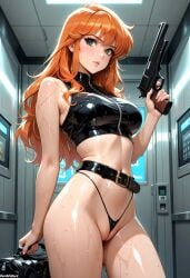 ai_generated breasts darkeffect female female_focus female_only gun holding_gun kim_possible light-skinned_female light_skin orange_hair partially_clothed slim slim_waist solo solo_female solo_focus