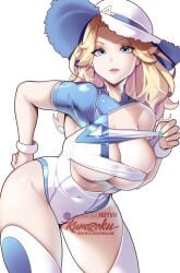 1girls blonde_hair breasts fantastic_four female female_focus female_only hotvr invisible_woman large_breasts light-skinned_female light_skin looking_at_viewer marvel one-piece_swimsuit solo sue_richards sue_storm superheroine swimsuit thick_thighs thighs white_background wide_hips