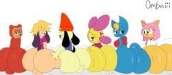 3boys 3girls androgynous ass ass_focus bear bear_boy bear_ears big_ass big_ass_(female) big_ass_(male) big_butt bottomless canine cat_ears cat_girl catgirl dog_boy dog_ears feline female flower flower_girl flower_head fox fox_ears fox_girl gay grabbing grabbing_ass hat huge_ass huge_ass_(male) huge_butt katy_kat looking_at_viewer looking_back male matt_major multiple_boys multiple_girls no_panties no_underwear ombuiii parappa parappa_the_rapper paula_fox pj_berri playstation sony sony_corporation sony_interactive_entertainment sunny_funny tagme