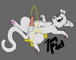 1mpsd animal_genitalia animal_penis anus ball bodily_fluids canid canine canine_genitalia canine_penis canis domestic_dog erection feral fur genital_fluids genitals knot looking_at_viewer lying male mammal multi-nipple nipples nude on_back pawpads paws peeing peeing_on_self penis pink_pawpads presenting presenting_penis puddle simple_background smile solo tail urine urine_on_self urine_pool urine_stream watersports