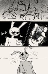 ambiguous_gender anthro blush bodily_fluids bottomwear bottomwear_down box breath chair clothed clothing container cum cum_everywhere cum_on_phone cumshot ejaculation electronics furniture genital_fluids glitch_productions hi_res humanoid jax_(tadc) jax_(the_amazing_digital_circus) lagomorph larger_male leporid male male_focus mammal masturbation messy napkin panting pants pants_down partially_clothed phone photo pomni_(tadc) pomni_(the_amazing_digital_circus) post-nut_clarity rabbit size_difference solo somnambulaart the_amazing_digital_circus