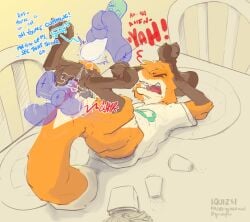 ahe_gao anal anal_sex anal_wink anus backsack balls ballsack bodily_fluids canid canine dining_table disembodied_hand disembodied_penis duo ejaculation female female_orgasm feral fingering fox genital_fluids genitals inside looking_pleasured male male/female mammal mikayla_(quizzical) orgasm_face penetration penis piledriver_position pussy quizzical_(artist) red_fox semi-anthro sex sex_toy solo_focus true_fox vaginal_fluids vaginal_fluids_on_hand vaginal_squirting vibrator