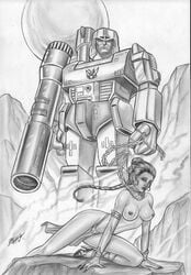 crossover deacon_black greyscale loincloth megatron monochrome princess_leia_organa return_of_the_jedi slave_leia star_wars transformers