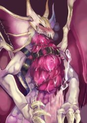 2022 2024 anthro bodily_fluids capcom censored chest_tuft claws dripping elder_dragon erection frill_(anatomy) frilly fur genital_fluids genitals hair hi_res horn looking_at_viewer male malzeno membrane_(anatomy) membranous_frill membranous_wings monster_hunter multicolored_body nude o1_ichi penis pixelated precum precum_drip precum_squirt purple_hair red_eyes scales solo teeth tuft white_body wings