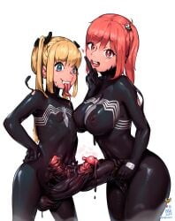 2futas corrupted corruption dead_or_alive dripping futanari honoka_(doa) huge_cock intersex marie_rose payaazz penis she-venom simple_background symbiote venom venom_(marvel)