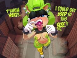 2girls amy_rose areolae blue_eyes breasts city giantess macro nipples open_mouth saliva sonic_(series) surge_the_tenrec tagme theboogie tongue tongue_out vore