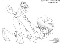 female fluffy_(artist) gorillaz human male mike_the_monkey monkey noodle_(gorillaz) pale_skin tagme young