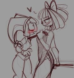 1futa 1girls bedroom_eyes blush blush_lines corruptedcryptid dominant_futa dress female femsub futa_on_female futa_with_female futadom futanari heart heart_symbol intersex jester jester_hat larger_futa looking_at_another necktie necktie_pull pomni_(the_amazing_digital_circus) ragatha_(the_amazing_digital_circus) seductive_eyes seductive_look seductive_smile seductivetaller_futa shorter_female smaller_female spoken_heart submissive_female the_amazing_digital_circus tie yuri