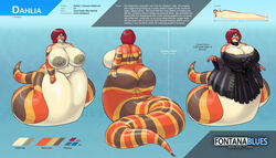 ass big_breasts big_butt breasts cleavage clothed clothing dahlia dress eyeshadow female genitals goth hi_res huge_breasts huge_butt lipstick model_sheet naga nipples nude pussy red_hair reptile scalie serpentine slightly_chubby snake solo vdisco