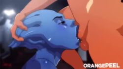 1boy 1girls alien_girl animated asari blowjob blue_eyes blue_lipstick blue_skin cum cum_in_mouth cum_in_throat cum_on_face deepthroat dripping_cum drooling eyelashes eyeshadow fellatio female freckles kneeling liara_t'soni loop male mass_effect mass_effect_2 mass_effect_3 naughty_face no_sound oral orange-peel penis pleasure_face shorter_than_30_seconds slim straight tagme throat_bulge video
