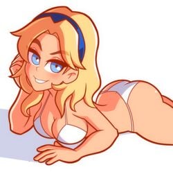 1girls big_ass bikini blonde_hair blue_eyes chemical_bro curvy female large_breasts league_of_legends looking_at_viewer luxanna_crownguard solo